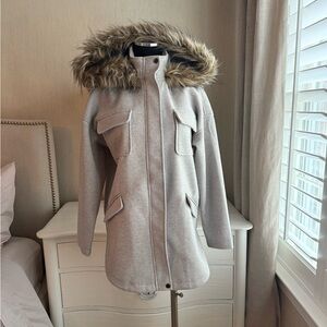 NWT! BB Dakota Heather Gray ‘To The Limit Coat’ with Fur Trim